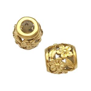 Stainless Steel Barrel Beads Hollow Large Hole gold platedStainless Steel Round Beads Flower Hollow , approx 9-10mm, 4mm hole [SSB5017]