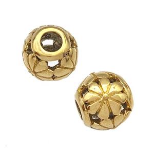 Stainless Steel Round Beads Flower Hollow Large Hole Gold Plated, approx 9-10mm, 4mm hole [SSB5019]
