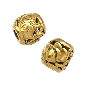 Stainless Steel Barrel Beads Flower Hollow Large Hole Gold Plated, approx 9-10mm, 4mm hole [SSB5020]