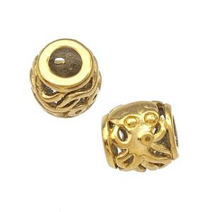 Stainless Steel Barrel Beads Octopus Hollow Large Hole Gold Plated, approx 9-10mm, 4mm hole [SSB5021]