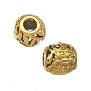 Stainless Steel Barrel Beads Owl Hollow Large Hole Gold Plated, approx 9-10mm, 4mm hole [SSB5022]