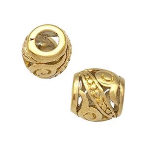 Stainless Steel Barrel Beads Hollow Large Hole Gold Plated, approx 9-10mm, 4mm hole [SSB5023]