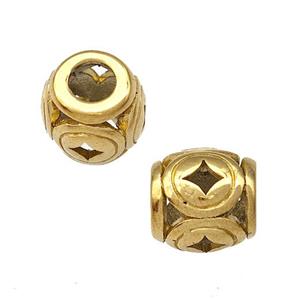 Stainless Steel Barrel Beads Hollow Large Hole Gold Plated, approx 9-10mm, 4mm hole [SSB5024]