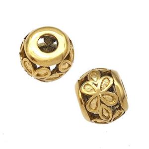 Stainless Steel Round Beads Flower Hollow Large Hole Gold Plated, approx 9-10mm, 4mm hole [SSB5025]