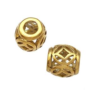 Stainless Steel Barrel Beads Hollow Large Hole Gold Plated, approx 9-10mm, 4mm hole [SSB5026]