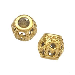 Stainless Steel Barrel Beads Hollow Large Hole Gold Plated, approx 9-10mm, 4mm hole [SSB5028]