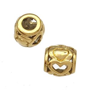 Stainless Steel Barrel Beads Hollow Large Hole Gold Plated, approx 9-10mm, 4mm hole [SSB5029]