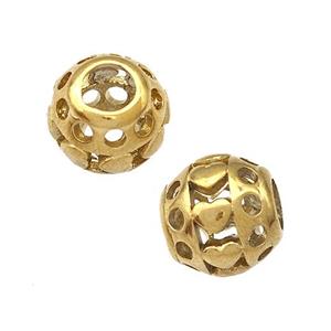 Stainless Steel Round Beads Hollow Large Hole Gold Plated, approx 9-10mm, 4mm hole [SSB5032]