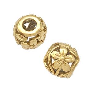 Stainless Steel Round Beads Flower Hollow Large Hole Gold Plated, approx 9-10mm, 4mm hole [SSB5033]