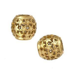 Stainless Steel Round Beads Star Hollow Large Hole Gold Plated, approx 9-10mm, 4mm hole [SSB5036]