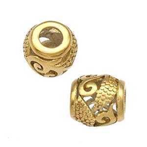 Stainless Steel Barrel Beads Hollow Large Hole Gold Plated, approx 9-10mm, 4mm hole [SSB5038]