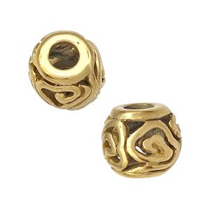Stainless Steel Round Beads Hollow Large Hole Gold Plated, approx 9-10mm, 4mm hole [SSB5040]