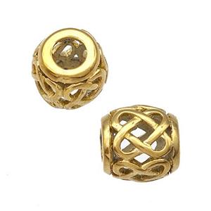 Stainless Steel Barrel Beads Hollow Large Hole Gold Plated, approx 9-10mm, 4mm hole [SSB5041]