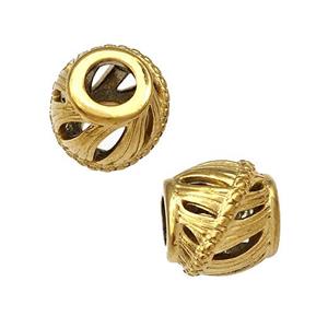 Stainless Steel Barrel Beads Hollow Large Hole Gold Plated, approx 9-10mm, 4mm hole [SSB5042]