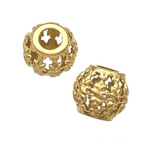 Stainless Steel Round Beads Hollow Large Hole Gold Plated, approx 9-10mm, 4mm hole [SSB5043]
