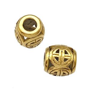 Stainless Steel Barrel Beads Hollow Large Hole Gold Plated, approx 9-10mm, 4mm hole [SSB5044]