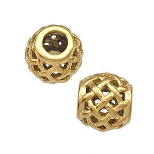 Stainless Steel Round Beads Hollow Large Hole Gold Plated, approx 9-10mm, 4mm hole [SSB5045]