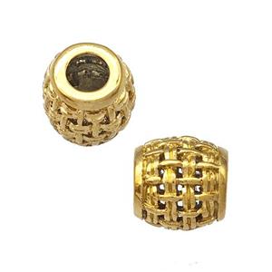 Stainless Steel Barrel Beads Hollow Large Hole Gold Plated, approx 9-10mm, 4mm hole [SSB5046]