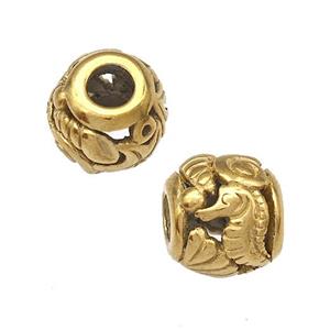 Stainless Steel Barrel Beads Seahorse Hollow Large Hole Gold Plated, approx 9-10mm, 4mm hole [SSB5048]