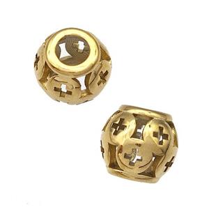 Stainless Steel Round Beads Flower Hollow Large Hole Gold Plated, approx 9-10mm, 4mm hole [SSB5049]