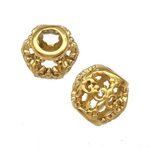 Stainless Steel Round Beads Fleur-De-Lis Hollow Large Hole Gold Plated, approx 9-10mm, 4mm hole [SSB5051]