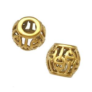 Stainless Steel Round Beads Hollow Large Hole Gold Plated, approx 9-10mm, 4mm hole [SSB5052]