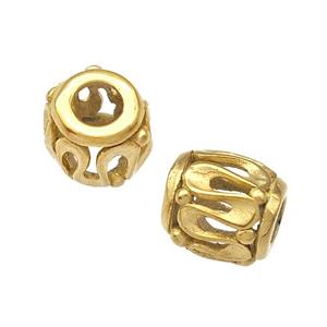 Stainless Steel Barrel Beads Hollow Large Hole Gold Plated, approx 9-10mm, 4mm hole [SSB5053]