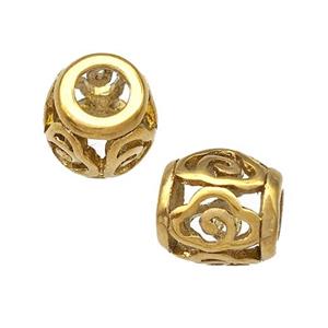 Stainless Steel Barrel Beads Hollow Large Hole Gold Plated, approx 9-10mm, 4mm hole [SSB5055]