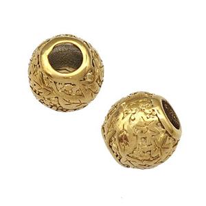 Stainless Steel Round Beads Flower Hollow Large Hole Gold Plated, approx 9-10mm, 4mm hole [SSB5057]