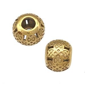 Stainless Steel Round Beads Hollow Large Hole Gold Plated, approx 9-10mm, 4mm hole [SSB5058]