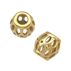 Stainless Steel Barrel Beads Hollow Large Hole Gold Plated, approx 9-10mm, 4mm hole [SSB5060]