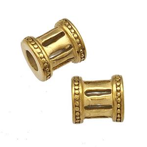 Stainless Steel Tube Beads Hollow Large Hole Gold Plated, approx 9-10mm, 4mm hole [SSB5061]