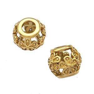 Stainless Steel Round Beads Flower Hollow Large Hole Gold Plated, approx 9-10mm, 4mm hole [SSB5062]