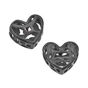 Stainless Steel Heart Beads Zodiac Gemini Large Hole Hollow Black Plated, approx 12mm, 4mm hole [SSB5064]