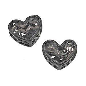 Stainless Steel Heart Beads Zodiac Aquarius Large Hole Hollow Black Plated, approx 12mm, 4mm hole [SSB5065]