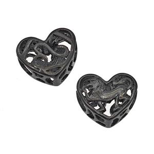 Stainless Steel Heart Beads Zodiac Leo Large Hole Hollow Black Plated, approx 12mm, 4mm hole [SSB5067]