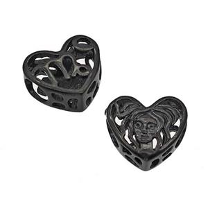 Stainless Steel Heart Beads Zodiac Virgo Large Hole Hollow Black Plated, approx 12mm, 4mm hole [SSB5068]