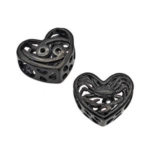 Stainless Steel Heart Beads Zodiac Cancer Large Hole Hollow Black Plated, approx 12mm, 4mm hole [SSB5069]