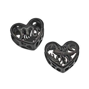 Stainless Steel Heart Beads Zodiac Scorpio Large Hole Hollow Black Plated, approx 12mm, 4mm hole [SSB5070]