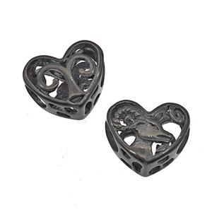 Stainless Steel Heart Beads Zodiac Aries Large Hole Hollow Black Plated, approx 12mm, 4mm hole [SSB5071]
