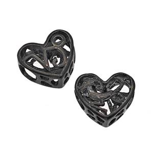 Stainless Steel Heart Beads Zodiac Capricorn Large Hole Hollow Black Plated, approx 12mm, 4mm hole [SSB5073]