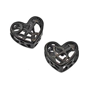 Stainless Steel Heart Beads Zodiac Sagittarius Large Hole Hollow Black Plated, approx 12mm, 4mm hole [SSB5074]