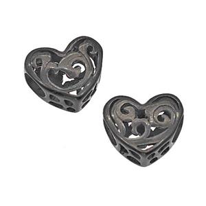 Stainless Steel Heart Beads Hollow Large Hole Black Plated, approx 12mm, 4mm hole [SSB5075]