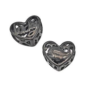 Stainless Steel Heart Beads Lucky Dolphin Hollow Large Hole Black Plated, approx 12mm, 4mm hole [SSB5076]