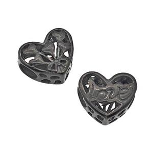 Stainless Steel Heart Beads Love Hollow Large Hole Black Plated, approx 12mm, 4mm hole [SSB5077]