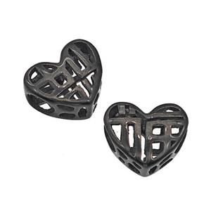 Stainless Steel Heart Beads Lucky Fu Hollow Large Hole Black Plated, approx 12mm, 4mm hole [SSB5078]