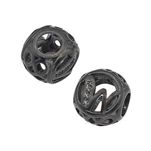 Stainless Steel Round Beads Letter-W Hollow Large Hole Black Plated, approx 9-10mm, 4mm hole [SSB5092]