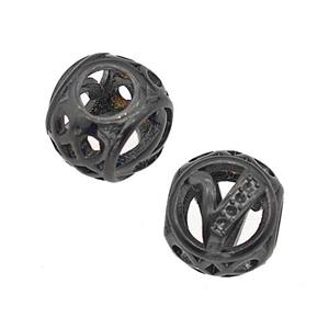 Stainless Steel Round Beads Letter-V Hollow Large Hole Black Plated, approx 9-10mm, 4mm hole [SSB5093]