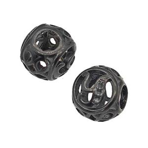 Stainless Steel Round Beads Letter-Y Hollow Large Hole Black Plated, approx 9-10mm, 4mm hole [SSB5095]