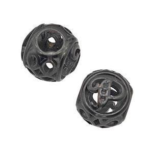 Stainless Steel Round Beads Letter-P Hollow Large Hole Black Plated, approx 9-10mm, 4mm hole [SSB5096]